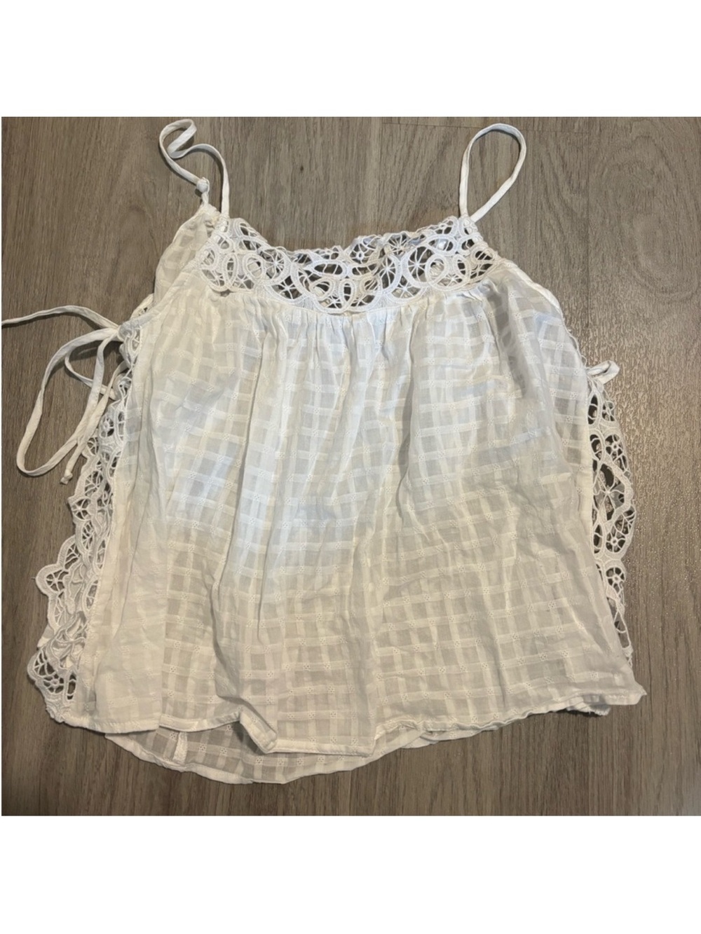Women’s White Crochet-Trim Spaghetti Strap Top